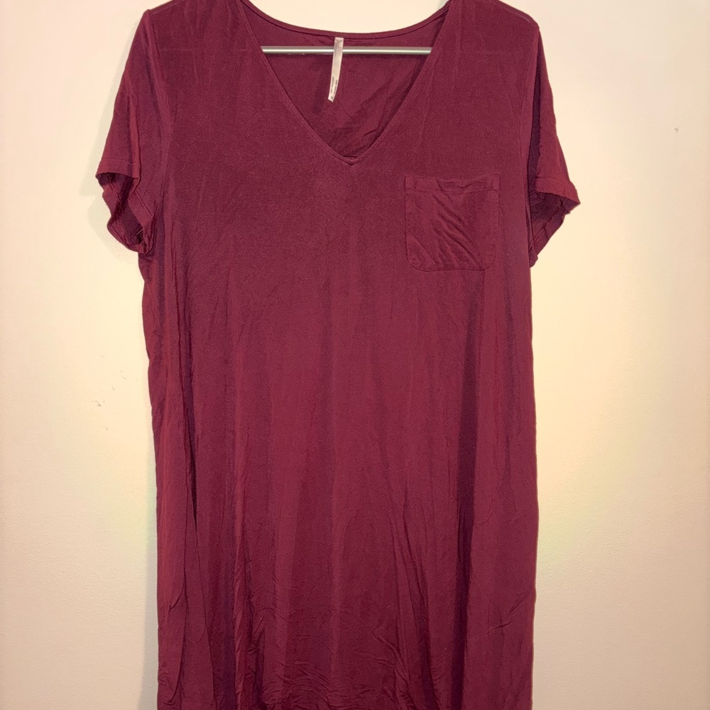 Soma V-Neck Tunic with Chest Pocket - Wine